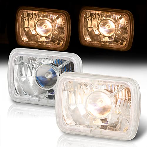 Ajp Distributors Replacement Universal 7" X 6" H6052 / H6054 / H6012 Diamond Cut Glass Lens Sealed Beam Halo Projector Headlights Headlamps Head Lights Lamps H4 Conversion Assembly Chrome Lh + Rh Pair #TOP1