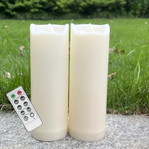 Image of 2 Pack LED Flameless Candles with Remote Battery Operated Outdoor LED Lights 2 inchx 6 inch Fake Flickering Waterproof Candles for Home Decorations Garden Decor Wedding Party Christmas Party