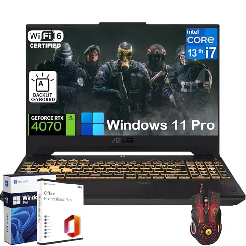 Image of ASUS TUF F15 Gaming Laptop PC - with Microsoft Office Lifetime License, 15.6 inch FHD Display, Intel 10-Core i7-13620H CPU, GeForce RTX 4070 8GB, 64GB DDR5 RAM, 2TB SSD, Wifi6, Backlit KB, Win 11 Pro