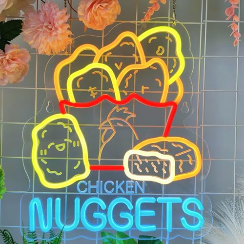 Image of Chicken Nuggets Neon Sign, Neon Lights Hanging Wall Art Decoration for Business Restaurant Shop Store House Bar Cafe Party Home Decor, USB Powered Ultra Bright Dimmable,14.57x12.6inches
