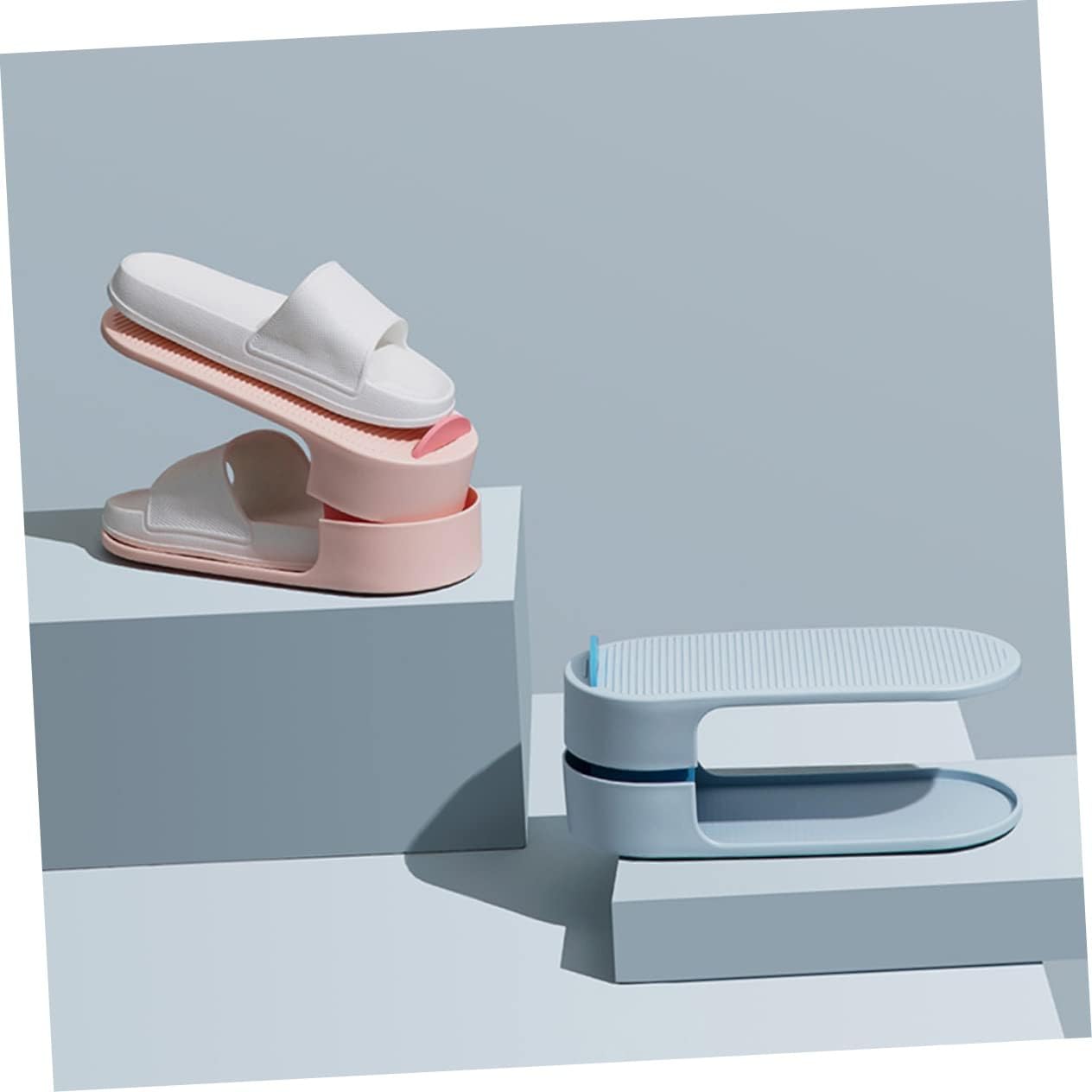 Double Layer Adjustable Slipper Rack Holder Space-Saving Shoe Slots Organizer for High-Heeled Shoes and Slippers Design for Bedroom and Closet Use