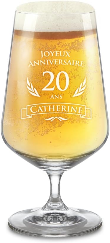 Amavel Verre A Biere Tulipe Avec Gravure Personnalisee Joyeux Anniversaire Ans Prenom Volume 0 4 L Amazon Fr Cuisine Et Maison