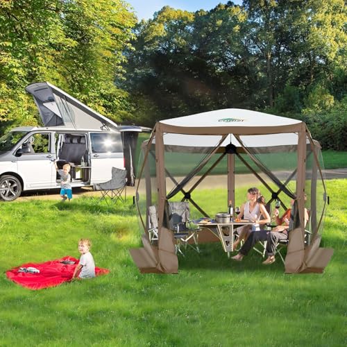 Image of COBIZI 10x10 FT Pop up Gazebo, Popup Canopy Tent,Instant Screened in Gazebos, Waterproof Portable Outdoor Small Screen Tents Sun Shelter,carpas para Patio for Camping, Garden and Backyard,Brown