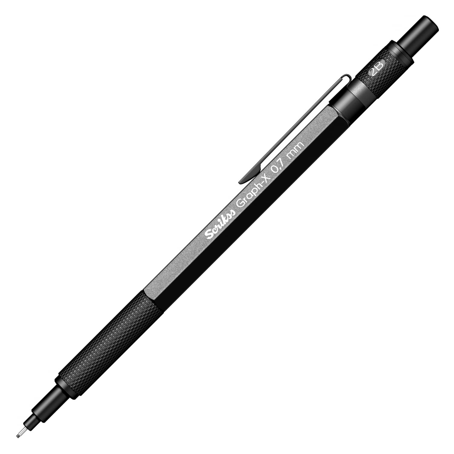 Scrikss Graph-X 0.7mm Metal Mechanical Pencil with 2B Lead, Dark Grey Brass Plated, Interchangeable Mini Eraser, Push Mechanism - 86206