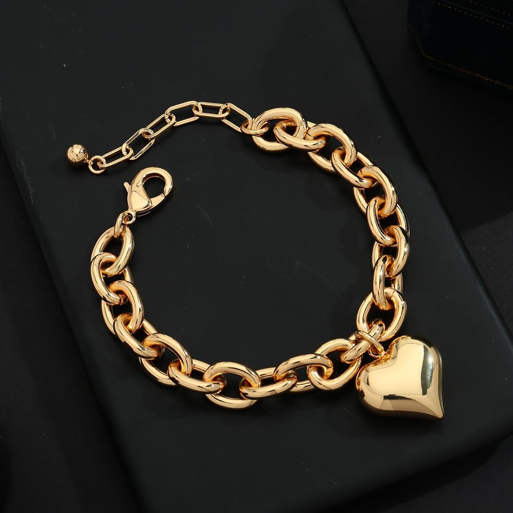 Pearl Bracelets For Women Gold Plated Chain Link Bracelets Bow Heart Charm Bracelets - Image 3