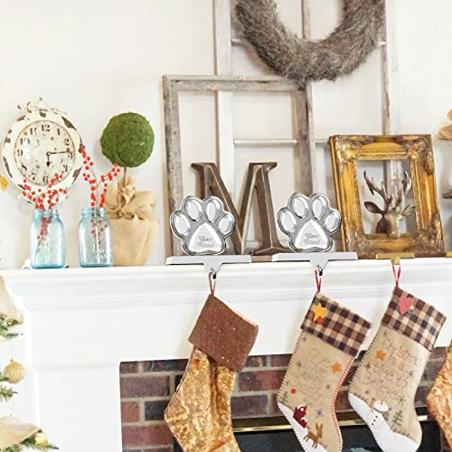 Hxezoc 2 Pack Dog Paw Christmas Stocking Holders 3D Silver Metal Mantel Pet Paw Stocking Hangers For Christmas Fireplace Mantel Decorations Christmas Holiday Supplies #TOP5