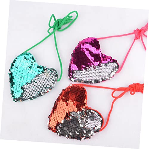 Heart-Shaped Sequin Crossbody Bag for Kids Sparkly Coin Purse Adjustable Strap Stylish Messenger Bag for Children for Parties and Everyday Use3