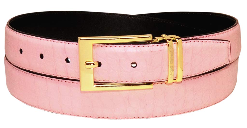 Croc Pattern PINK Color Crocodile Bonded Leather Men's Belt Gold-Tone Buckle 38