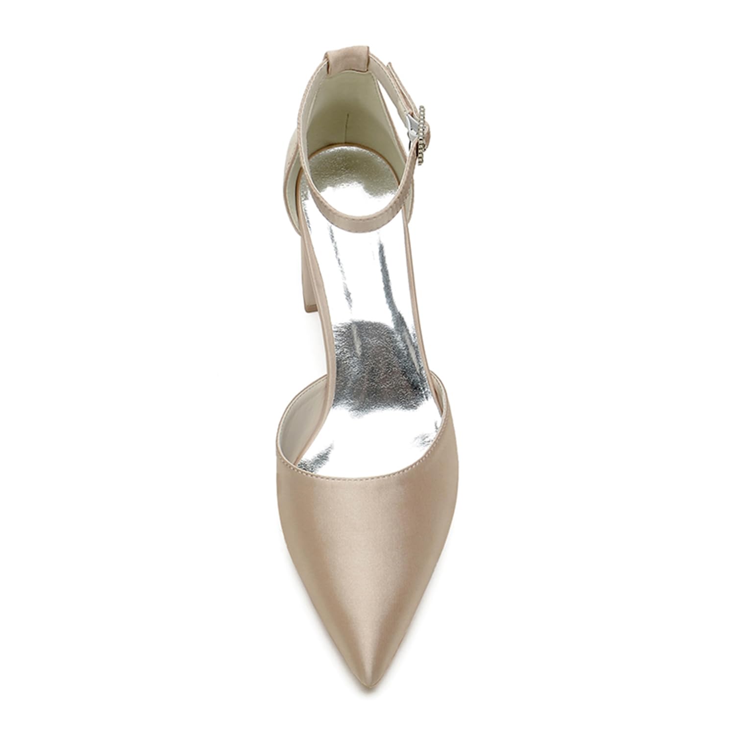 Hochzeitsschuhe Brautschuhe Damen Satin Knöchelriemen Spitze Zehen Blockabsatz Pumpen