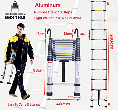 Scala telescopica da 5 m, con 2 ganci rimovibili