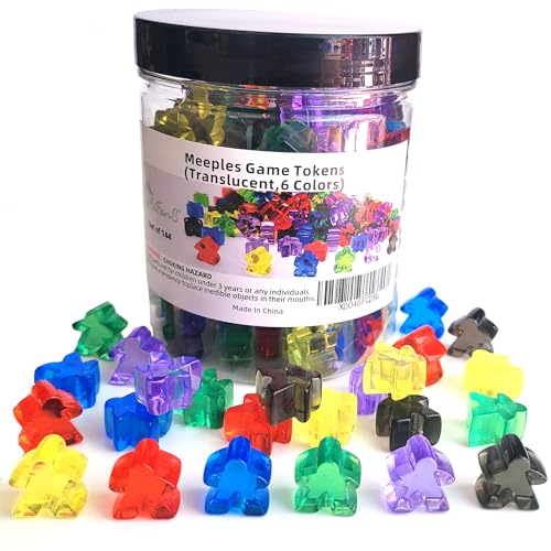 144 Pieces Meeples Game Tokens,Game Pieces for Board Games,Board Game Accessories with Portable Box(Translucent,6 Colors)