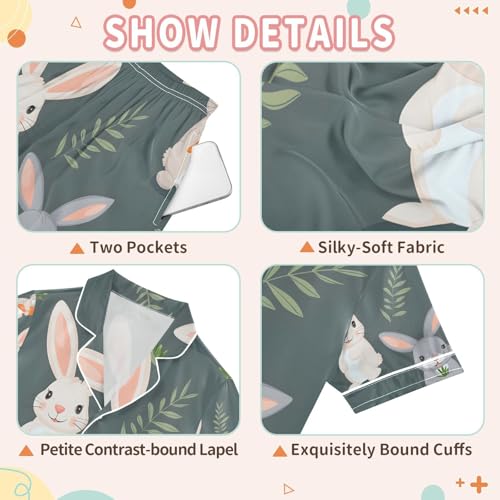 senya Rabbit Holding Carrots Satin Summer Pajama Sets Silk Short Sleeve Button Down Sleepwear3