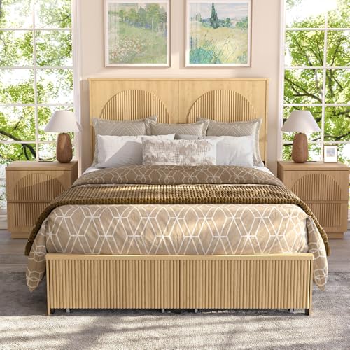 XIAO WEI Boho Queen Bed Frame with Storage