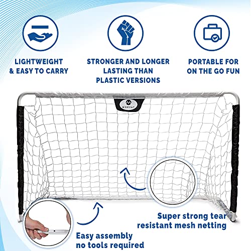 Morvat Soccer Goal Net Set For Kids, Girls & Boys, Lightweight Backyard Training Gifts For Children & Toddlers - Indoors & Outdoors, Includes 1 Goal Net, 2 Soccer Balls & 1 Carry Bag, Black & White #TOP2