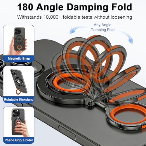 Image of ZORBES Magnetic Phone Grip Holder for Mag-Safe Ring Stand Holder Adjustable Kickstand for iPhone 17 16 Pro Max 15 14 13 12, Finger Loop Stand with Silicone Finger Strap, Wireless Charging Compatible