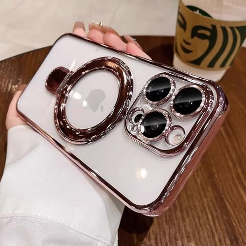Image of Magnetic Ring Case for iPhone 16 Pro Max Case Kickstand Compatible with MagSafe Built-in Camera Lens Protector Shockproof Phone Case for iPhone 16 ProMax 6.9 inch - Pink