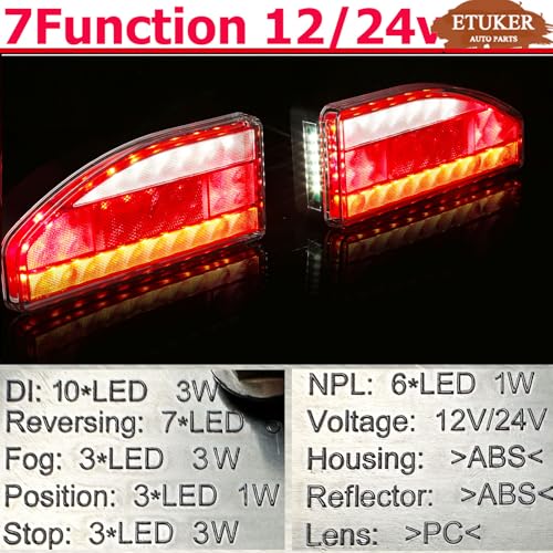 ETUKER Anhänger Rückleuchten Set LED 12/24v 6polig Bajonett Anschluss 7Funktion mit Ruckfahrscheinwerf Nebelschlussleuchten