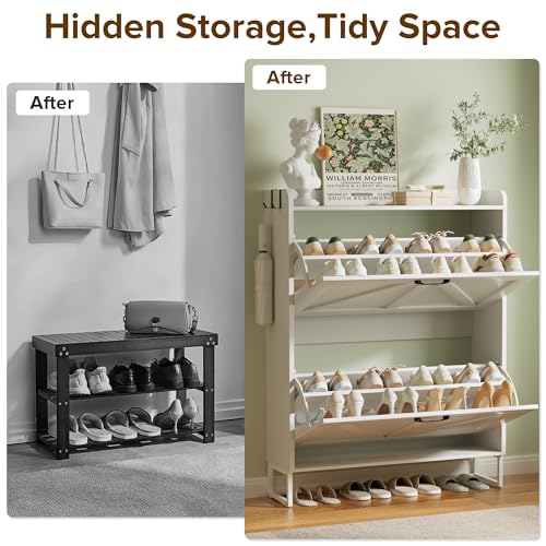 Urban Deco Shoe Storage Cabinet for Entryway, 2 Flip Drawers Shoe Organizer, Elegant 2-Tier Freestanding Shoe Cabinet with Anti-Tipping Design (White) - image 5