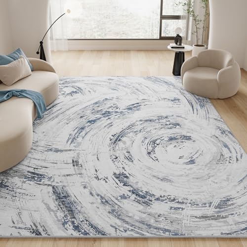 Modern Abstract Rug 8x10 Area Rugs for Living Room Rug Carpet Bedroom Dining Room Under Table Office Rugs Washable Easy Maintain Durable No Pile Grey Blue Blue-modern 8' x 10' (Rectangular)