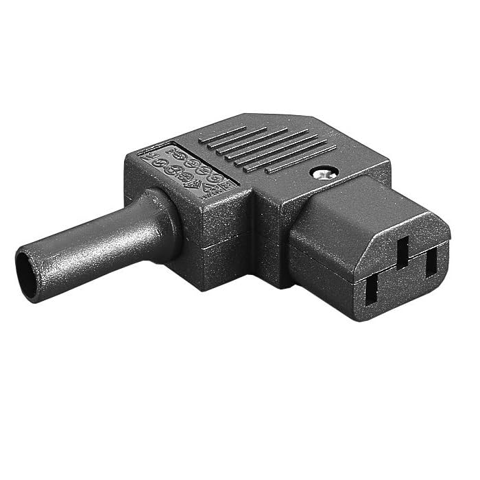 Conector IEC C13 Hembra de 3 Pines acodado, Enchufe C13 Hembra ángulo, Enchufe IEC C13, Adaptador C13 3 Pin angular, IEC-60320 C13, Apto para Cable de 0,75 mm2, 250 voltios, 10A, acodado