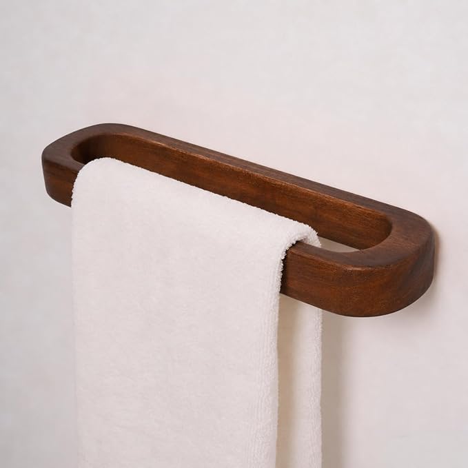 Towel Holder, Bamboo Towel Rack, Wall Mounted Towel Bar for Bathroom and Kitchen, Natural Wooden Decorative Towel Rail (Brown)