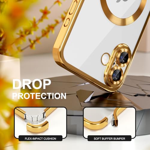 Image of Misea Magnetic for iPhone 17 Case Compatible with MagSafe Gold | [Never Yellowing] [Military Drop Protection] Full Camera Lens Protector Plating Soft Clear Phone Case for Women, Gold