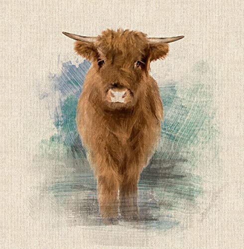 Cotton Rich Linen Look Fabric Highland Cow Digital Print Panel