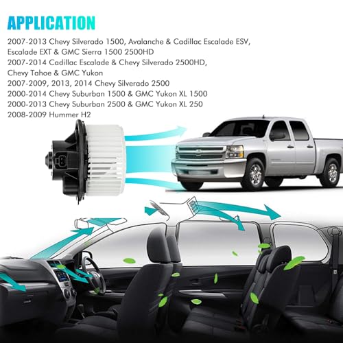 Image of AC Heater Blower Motor 700164 Replacement for 07 08 09 10 11 12 13 14 Chevy Silverado, Tahoe, Avalanche, Suburban, Escalade, ESV, GMC Sierra, Yukon Replaces # 15-81683, 22741027, 20760618 Front w /ATC