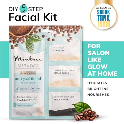 Image of Mintree Organic Coffee at Home Facial Kit for Men Korean Melting Collagen Flim Sheet Mask|DeTan & Anti Aging European Black Mask| Salon Like Glowing Skin in Easy 5 Steps| Brightens&Tightens