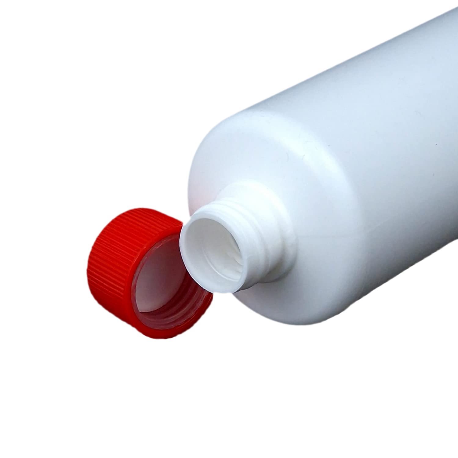 RESINPAL 5 x 1000 ml Kunststoffflasche | Leerflasche mit Kindersicherung & Beschriftungssticker | HDPE Plastikflasche | Rundflasche