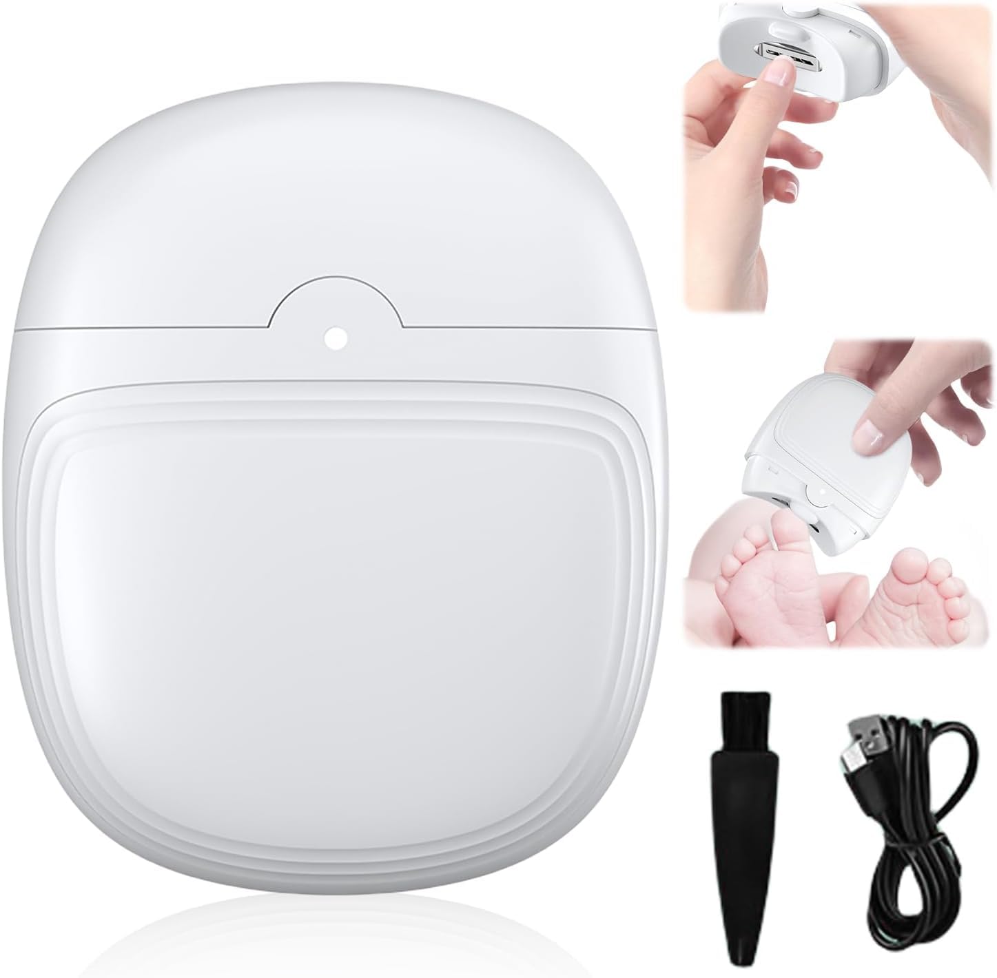 Electric Nail Clipper for Adults & Kids – Rechargeable, Safe & Painless Nail Trimmer With LED Light, Automatic Nail Cutter for Fingernails & Toenails, Nail File (White A1)