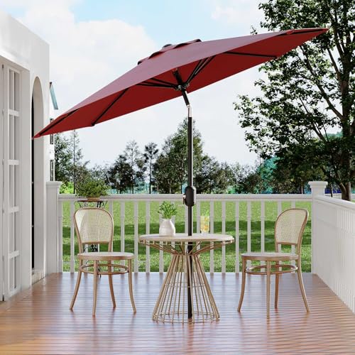 9Ft Patio Umbrella - 8 Sturdy Ribs Outdoor Table Umbrella with Crank Lift & Push Button Tilt - Market Umbrella for Pool, Deck, Yard, Garden - Red
