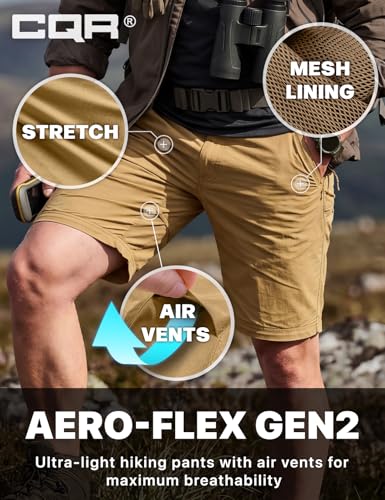 Image of CQR Men's Convertible Cargo Tactical Pants, Water Resistant Outdoor Hiking Pants, Zip Off Lightweight Stretch Work Pants