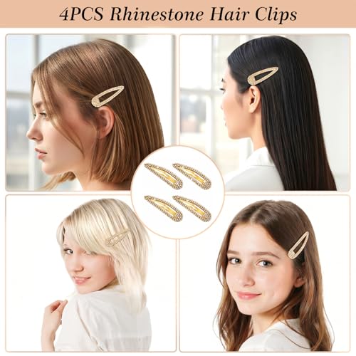 Mabor 4Pcs Pinzas de Pelo con Rhinestone Dorado, Clips de Broche de Cristal Brillante para Mujeres, Elegantes Horquillas de Metal Decorativas para Boda y Fiesta miniatura 3