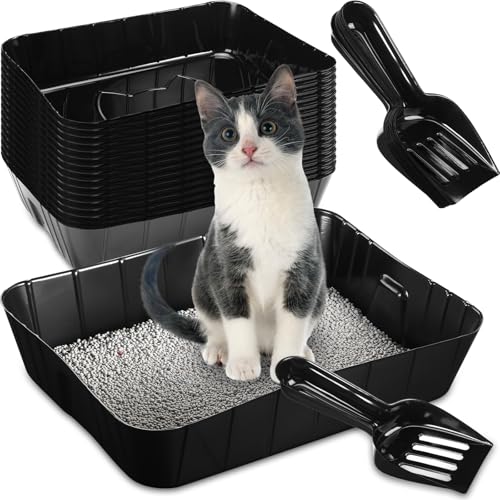 Bokon 50 Pcs 25 Set Disposable Litter Boxes for Cats with Scoop Plastic Cat Litter Tray Large Kitten Pan for Kitty Rabbit Guinea Pig Hamster Pets Supplies Travel Home Toilet