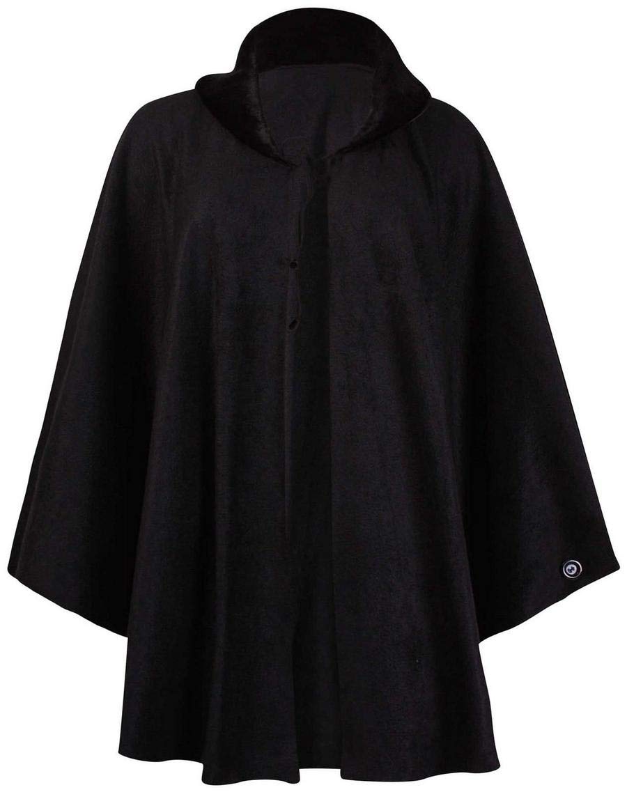 Top Fashion18 Women's Black Plus Size Batwing Fleece Faux Fur Collar Tie Cape One Size Poncho Coat Uk Size 16-28
