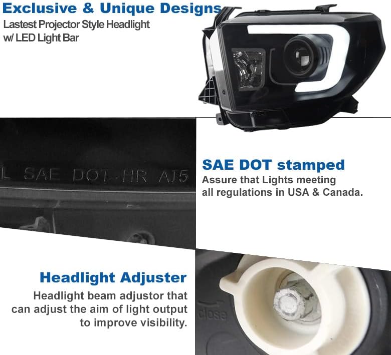Miniatura 4 de ZMAUTOPARTS Faros delanteros de proyector de tubo LED negrohumo para Toyota Tundra Pickup 2014-2019