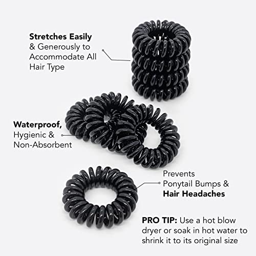 Image of Kitsch Spiral Hair Ties for Women - Coiled Plastic Hair Ties No Damage, Ponytail Holders for Thick and Thin Hair - Creaseless and Dent-Free, Phone Cord Style - Black, 8 Pcs