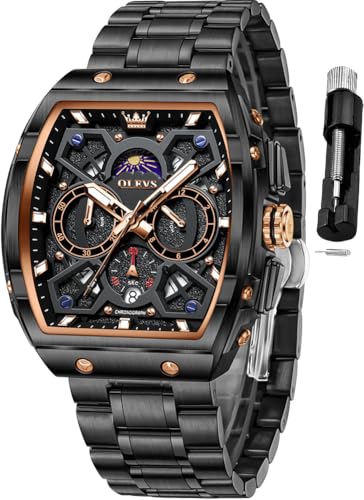 Image of OLEVS Men Watches Business Dress Chronograph Big Square Quartz Analog Male Watch Silicone Strap Waterproof Date Gift Mens Wrsit Watch Silver