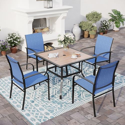 Image of SUNSHINE VALLEY Patio Dining Set for 4, 37 inch Metal Table & Blue Chairs