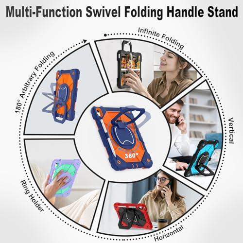 Image of WESOROL Case for iPad (A16) 11th /10th Generation 2025 /2022 with Screen Protector Rotating Stand Pencil Holder Shoulder Strap Heavy Duty Shockproof Cover for iPad 10th Gen Case,Navy Orange