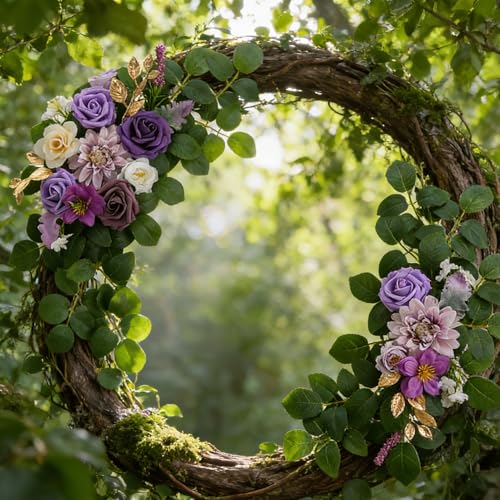Arche de mariage en soie violette décor fleuri de grand format - 3