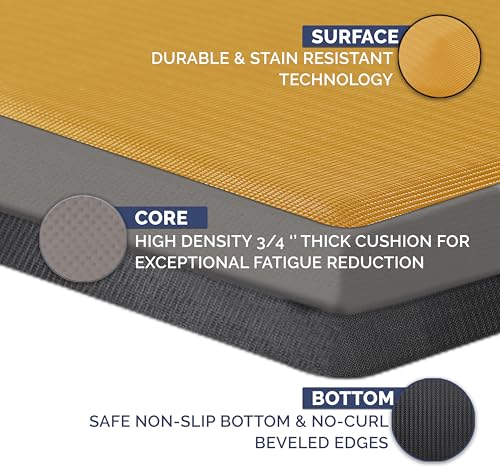 ComfiLife Anti Fatigue Floor Mat – 3/4 Inch Thick Kitchen Mats for Floor, Standing Desk Mat, Kitchen Rug – Comfort at Home, Office – Durable – Stain Resistant – Non-Slip Bottom (20" x 39", Mustard)