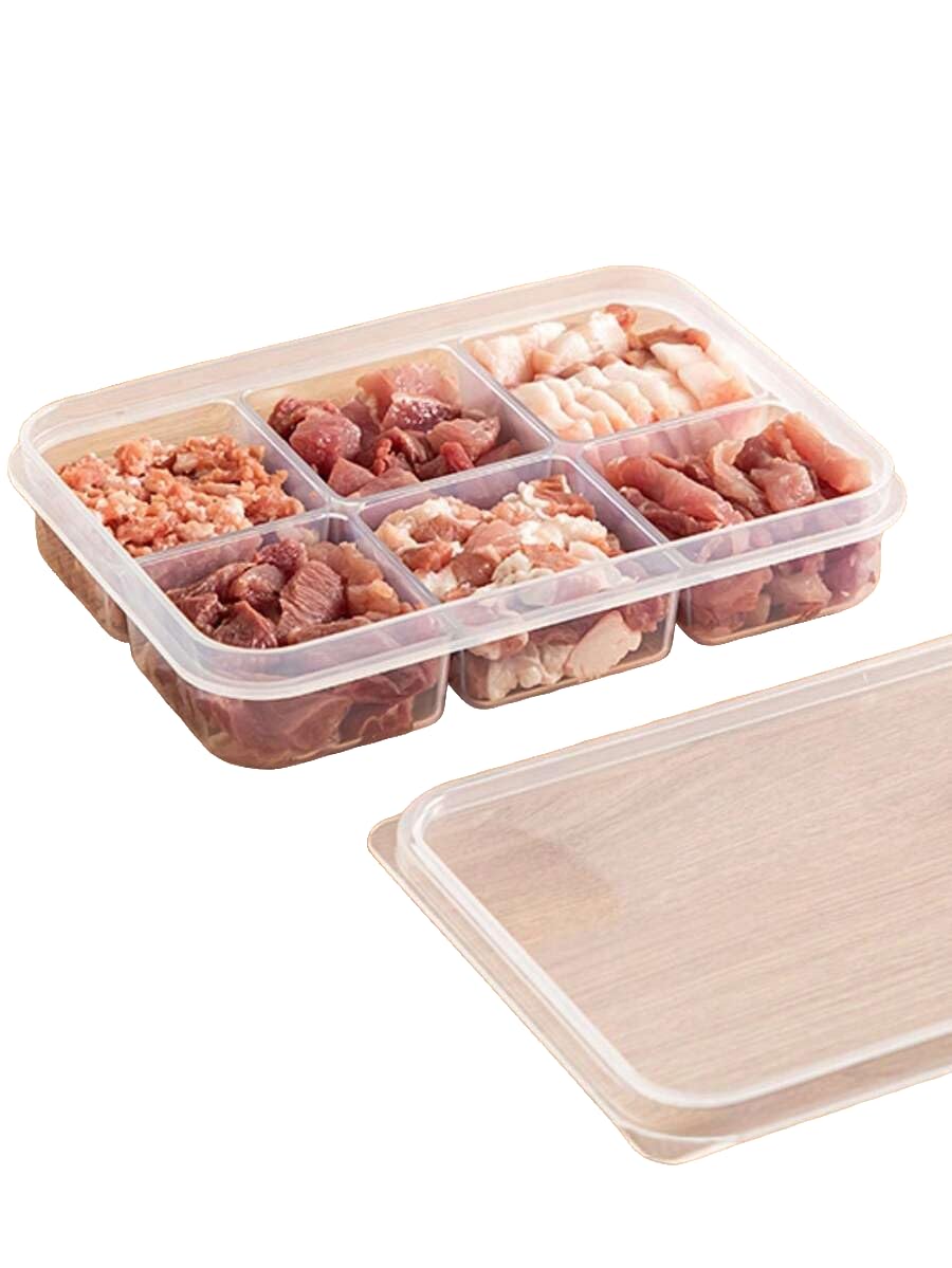 Amazon｜クリア 仕切り付き食品保存容器、6区画 プラスチック製 冷凍