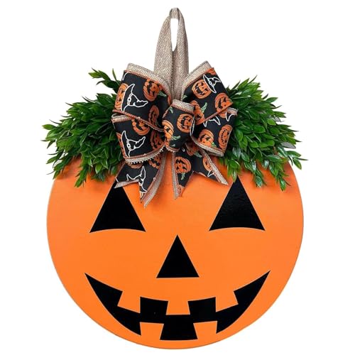 Halloween Wreath Door Hanger Sign Decorations, Cute Halloween Pumpkin...