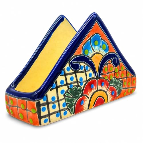 Ceramic Napkin Holder - Hand-Painted Authentic Mexican Talavera Cocktail Napkin Holder – Colorful Kitchen Decor – Handmade by Artisans – Ideal for Dining Table & Countertop Servilletero (Multicolor)