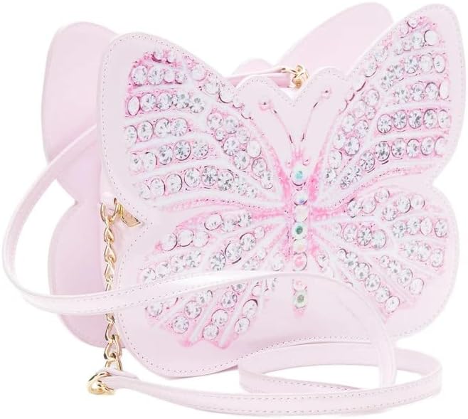 Luv Betsey Betsey Johnson Kitsch LBLUCKY Faux Rhinestone Printed Light Pink Faux Patent Butterfly Crossbody Shoulder Bag