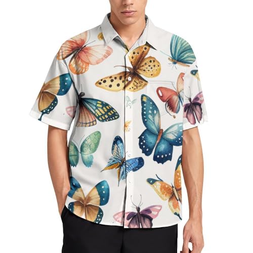 Hawaiian Shirts for Men Butterfly Print Button Down Shirts Summer Beach Shirt3