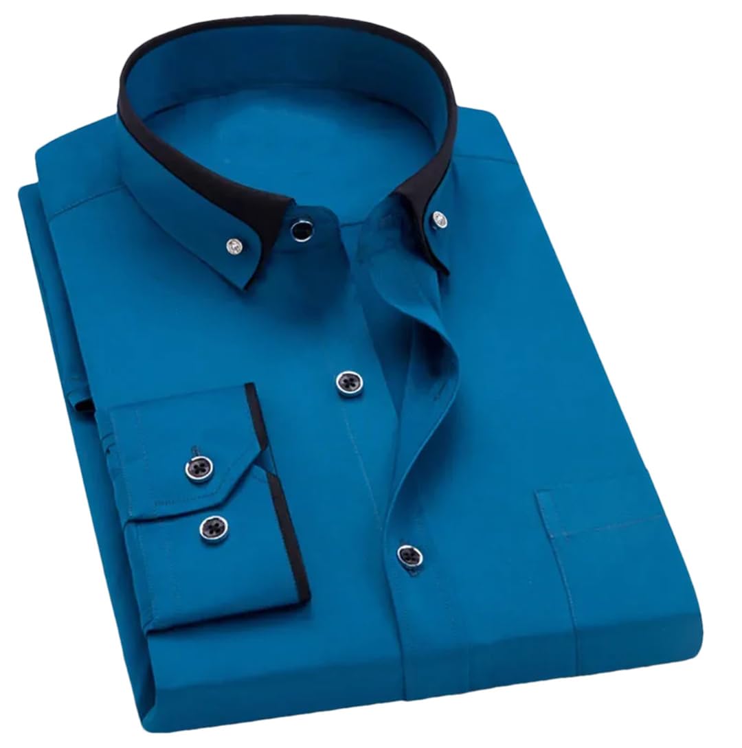 Pegsmio Men's Business Dress Shirt Spring Autumn Formal Button Down Collar Dress Shirts