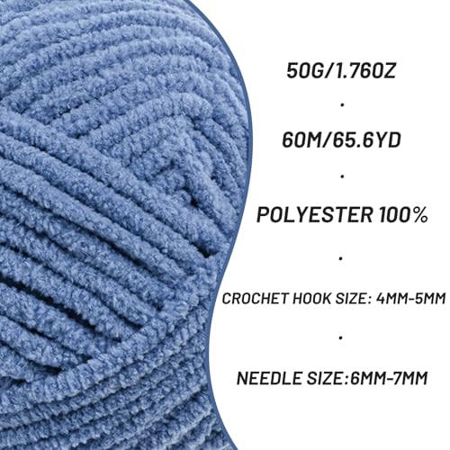 Image of 3 Packs Plush Chenille Chunky Crochet Yarn - Baby Yarn for Crocheting Soft - Velvet Yarns Knitting for Blankets Crafts - Fluffy Amigurumi Yarns 150g / 196.8yds (3 Navy Blue)